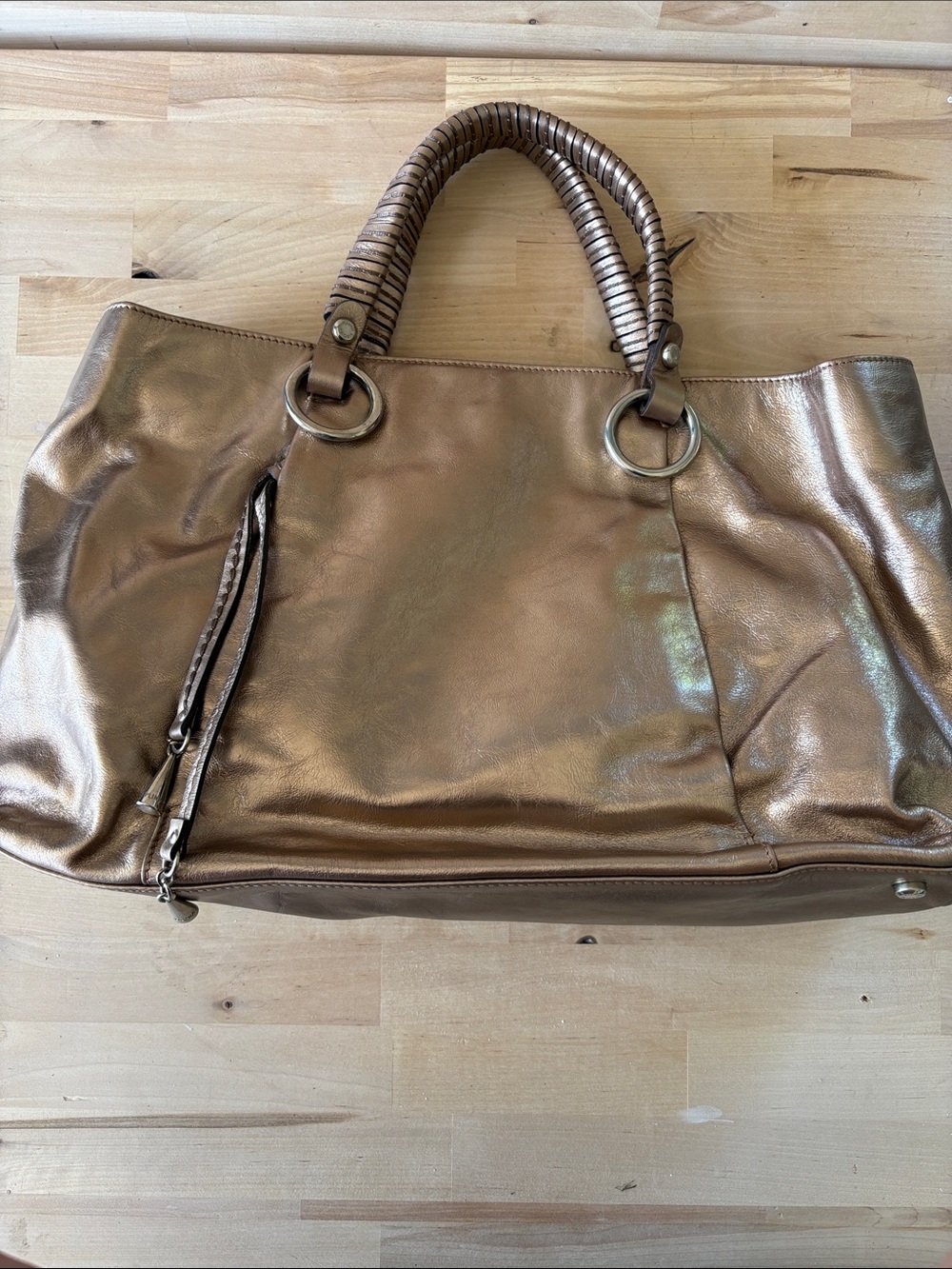 VTG Metallic Bronze Tote Bag with Wrapped Handles